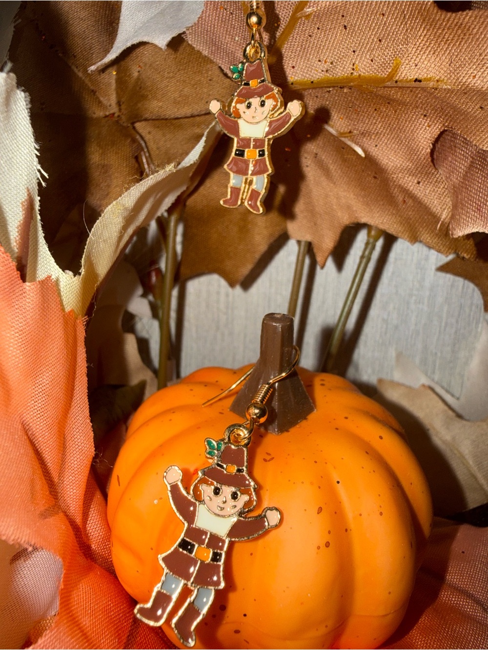 Orange Pilgrim Costume Earrings - Unbranded